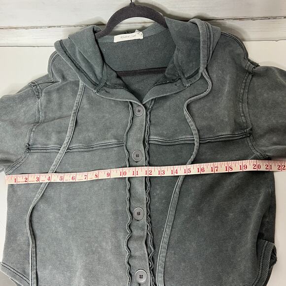 Mustard Seed Mineral Wash Button Front Hoodie Top Size Small - Picture 4 of 8